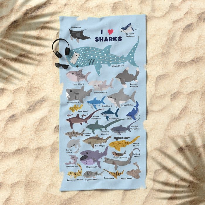 I love sharks beach towel